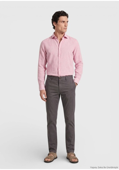 Ramsey Mürdüm Dokuma Regular Fit Casual Pamuk Karışımlı Pantolon
