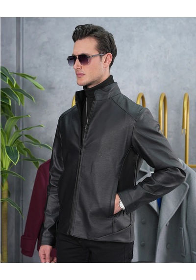 Modefendi Slim Fit Kalıp Hakim Yaka Ribanası Asimetrik Model İthal Deri Mont Renkli