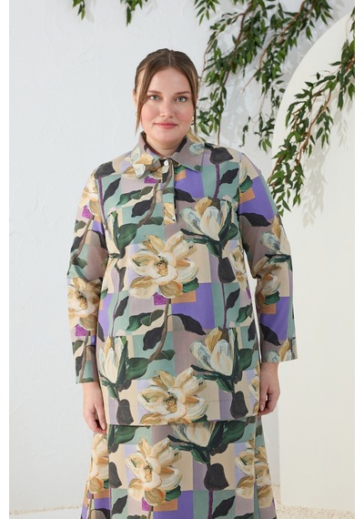Aker Yeşil Desenli Poplin Tunik Yeşil Yeşil