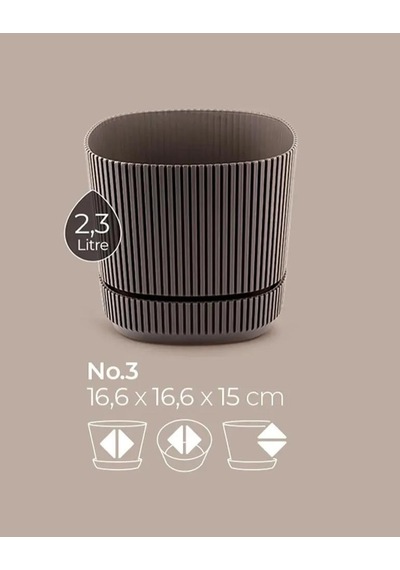 Omnipazar Krs-243 Pera Kare Dekoratif Kaktus Sukulent Saksı 2,3 Litre No 3 Kahverengi