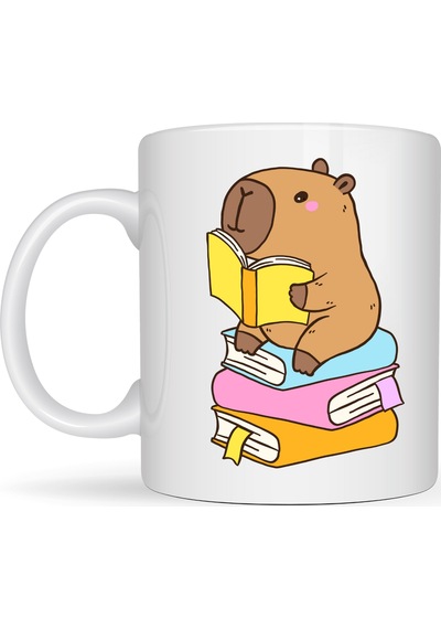 Kitap Okuyan Kapibara Tasarımlı Porselen Kupa Model 100 Kahve & Çay Keyfi İçin Sıcacık Ve Sevimli Tasarım Capybara Diğer