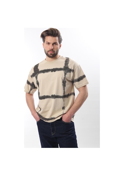 Madmext Bej Bisiklet Yaka Baskılı Basic Erkek T-shirt E7109 Bej