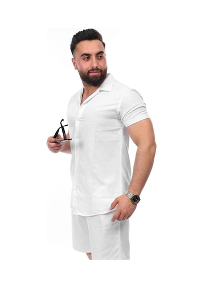 Mcz Giyim Keten Beyaz Renk Slim Fit Erkek Şort - Gömlek Alt Üst Takım