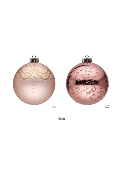 Karaca 4'lü Set Top Ağaç Süsü Pembe ve Pembe Mat 8 cm