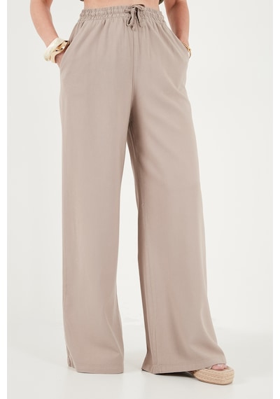 Lela Pamuklu Relaxed Fit Yüksek Bel Geniş Paça Pantolon Bayan Pantolon 668yp5559 Taş