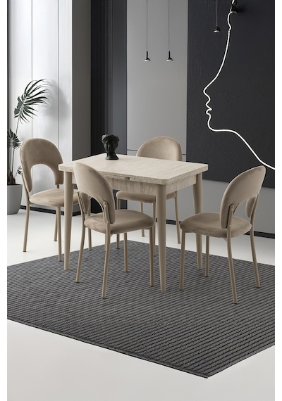 Yanlardan Açılır Yakamoz 90x60 Cm Sidon Masa 4 Adet Ay Sandalye
