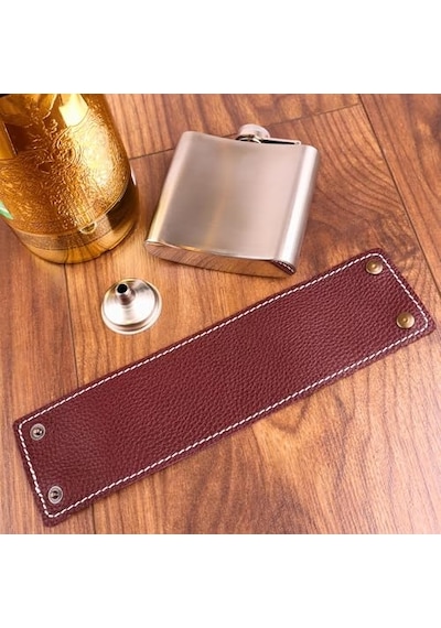 5 Oz-150 Cc Hunili Kahve Brown Deri Kılıf Çelik Viski İçki Konyak Matarası Genel