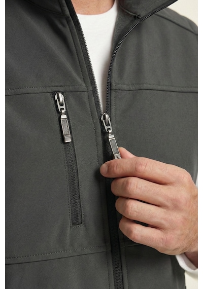 Genius Store Erkek Yelek Softshell Su Geçirmez Tam Fermuarlı Cepli Normal Kalıp Spor Yelek Füme