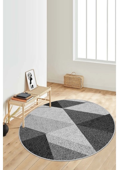 West Home Dijital Baskı Yıkanabilir Kaymaz Taban Siyah Yuvarlak Mutfak Halısı Salon Halısı Wh 443 Black Yuvarlak