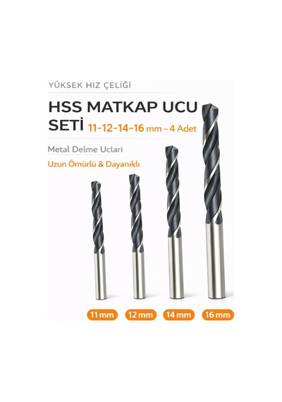 Senbang Hss Matkap Ucu Seti 11-12-14-16 Mm 4 Adet Yüksek Hız Çeliği Metal Delme Uçları