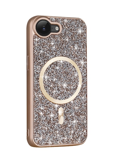 Apple Uyumlu iPhone 17e Kılıf Pırlanta Tasarımlı M-safe Şarj Özellikli Zore Mozaik Silikon Kapak - Desert Titanyu Desert Titanyum