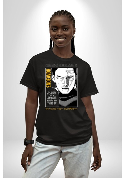 Enji Todoroki Manga Pamuklu Bisiklet Yaka Unisex Oversize Boyfriend Dijital Baskılı Siyah T-shirt Siyah