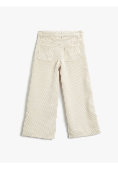 Koton Bol Paça Pantolon Fitilli Kadife Kırık Beyaz 3wkg40004aw 3WKG40004AW001 Ekru