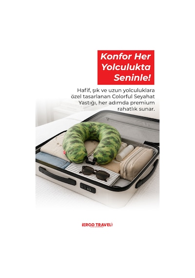 Viscofoam Colorful Ortopedik Seyahat Yastığı Visco Boyun Destekli Seyahat Yastığı - Kamuflaj | Ergo Travel