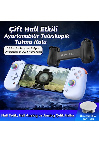 Schitec Android Apple Uyumlu iOS Harmonyos Switch Androidtv Windows Akıllı Bluetooth Teleskopik Gamepad Joystick Beyaz D8 Pro