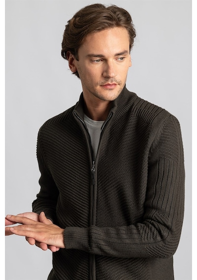 Tudors Slim Fit Dar Kesim Kendinden Desenli Erkek Hırka-23386 Antrasit