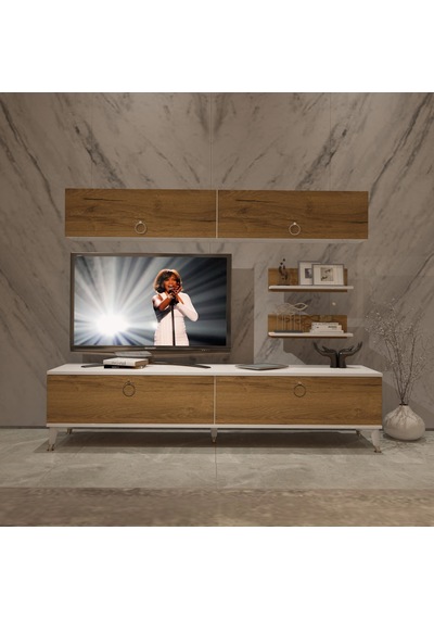 Decoraktiv Eko 5 Mdf Std Gold Tv Ünitesi Tv Sehpası - Beyaz Pera Beyaz - Meşe