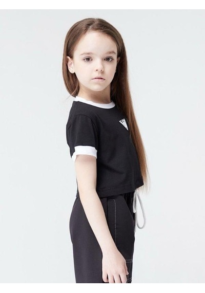 Zekids Kız Çocuk Pamuklu Sıfır Yaka Crop T-shirt-13935 Siyah
