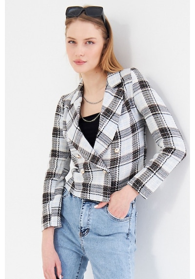 Armonika Kadın Açık Mavi Kruvaze Yaka Tüvit Crop Ceket Arm-24k001014