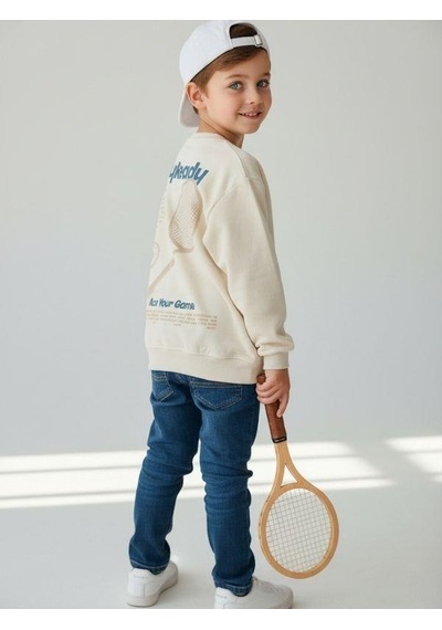 Zekids Erkek Çocuk Pamuklu Stay Yazılı İnce Uzun Kollu Sweatshirt-16334 Taş