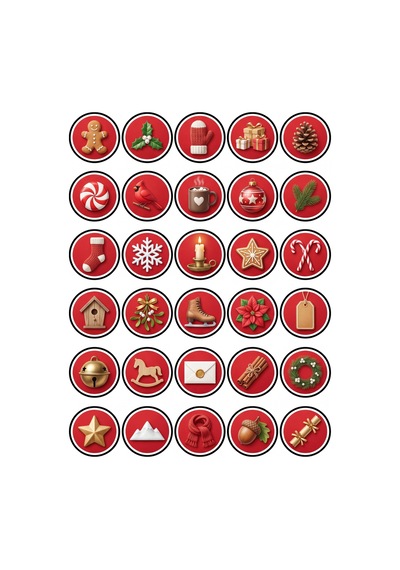 30 Adet Nostaljik Kış Temalı Sticker Seti - Laptop Defter Ajanda Scrapbook İçin Çok Renkli