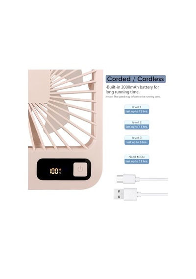 Küçük Masa Fanı, Taşınabilir Usb Şarj Edilebilir, 2000mah Pil Ve Lcd Ekranlı Eğilebilir Katlanabilir Kişisel Mini Fan, Güçlü Rüzgar, Ultra Sessiz, Ofis, Ev, Kamp İçin 5 Hız Modu