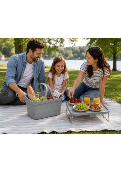 Katlanabilir Piknik Sepeti Ve Mini Masa Seti 21 Litre Kapasiteli Ergonomik Taşıma Kulplu Katlanır Piknik Çantası Ka Çok Renkli