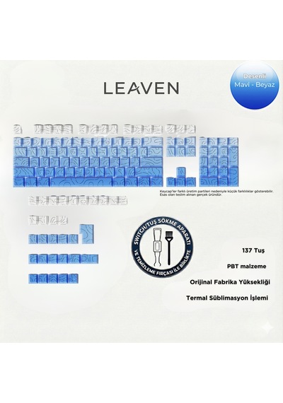 Mekanik Klavye Pbt Çift Baskı Keycap Seti Çizgi Desenli 137 Tuşlu Mavi -beyaz Tuş Takımı