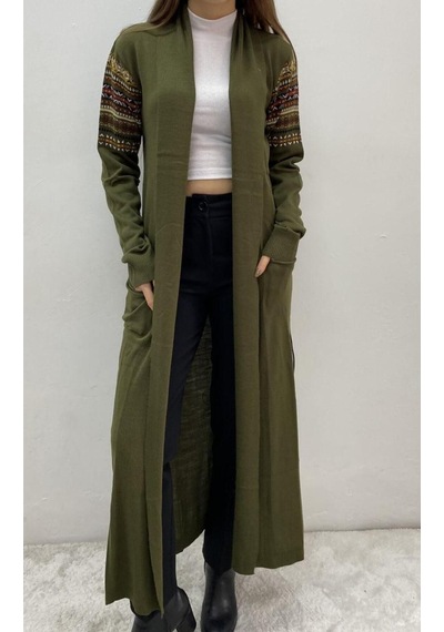 Onno Style Woman Kilim Uzun Hırka Haki