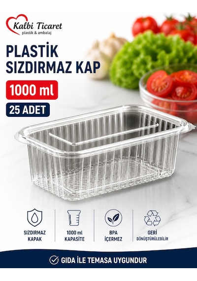 Plastik Saklama Kabı 1000 Gr 25 Adet Plastik Kapaklı Kase Sızdırmaz Kap Şeffaf Kullan At Kase