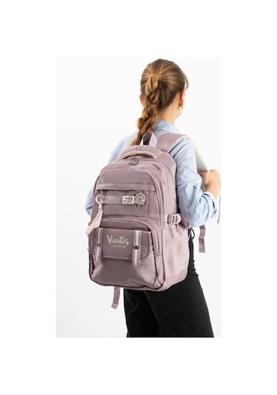 Ventis Unisex Okul Çantası Ortaokul Lise Sırt Çantası 43 30 Cm Su Geçirmez Kumaş Çok Cepli Vnt5-d Pembe