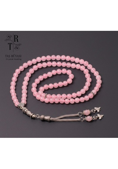 Pembe Kuvars Doğal Taş 99'luk Dua Tesbihi 6 Mm - Sevginin Ve Huzurun Işığı Gri