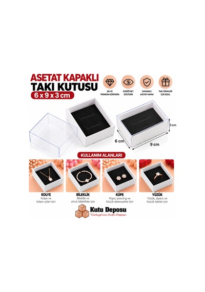 6x9x3 Cm Asetat Kapaklı Takı Kutusu-beyaz Demonte 50 Adet