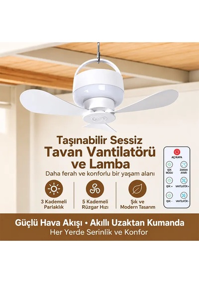 Ezere Aerosnap Led Kamp Tavan Fanı Ve Taşınabilir Şarjlı Tavan Vantilatörü- 5775