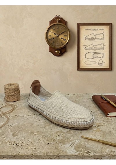 Orifkozmo %100 El Yapımı El Örgüsü Erkek Espadril & Hafif Casual Yazlık Ayakkabı Bej