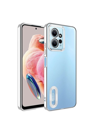 Xiaomi Redmi Note 12 4g Kılıf Kamera Korumalı Logo Gösteren Zore Omega Kapak Gümüş
