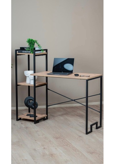 Raflı Çalışma Masası Kitaplıklı Bilgisayar Masası Metal Ayaklı Home Office Ofis Masası Siyah - Siyah Raflı Çalışma Masası Kitaplıklı Bilgisayar Masası Metal Ayaklı Home Office Ofis Masası Siyah - Siyah