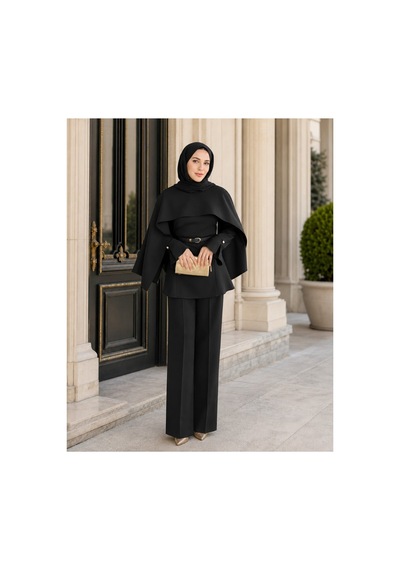 Unika Boutique Liya Pelerinli Tesettür Takım Siyah