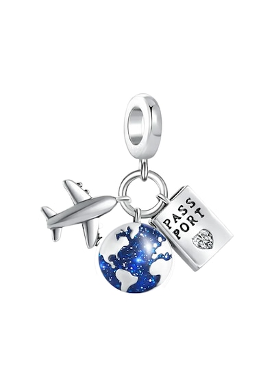 Uçak Dünya Ve Pasaport Sallantılı Charm Gümüş