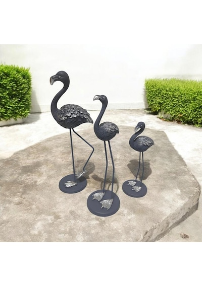 Metal Ayaklı 3 Lü Flamingo Gri-Eskitme