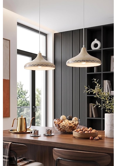 Nova Tulip Metal Sarkıt Avize, Bohem Tavan Lambası Ve Salon Oturma Odası Aydınlatması - Krem - 35 Cm Modern Dek Genel