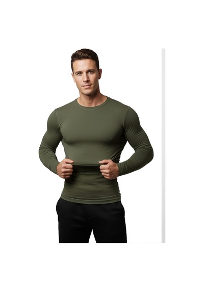 Deepsea Erkek Haki Uzun Kollu Dar Kalıp Ince Sıfır Yaka Sweatshirt 2300423 False Haki