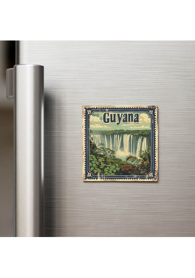 Guyana Guyana - Posta Pulu Temalı Ülke - Baskılı Buzdolap Magneti Kare - 9x9 Cm