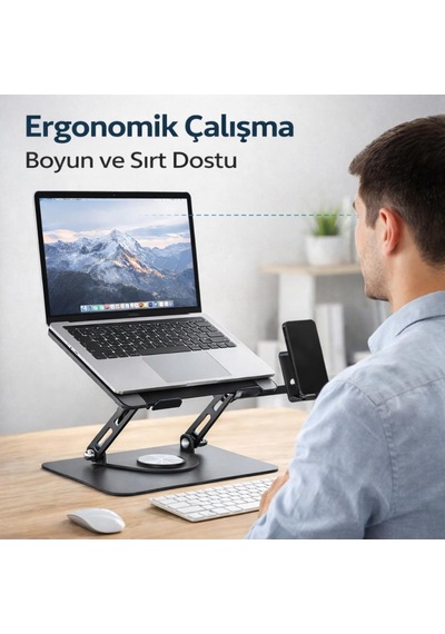 Coofbe 2in1 Yükseklik Ayarlı 360 Döner Alüminyum Laptop Standı Laptop Sehpası Ve Telefon Standı