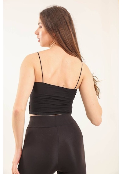 Balenbi Kadın Basic Ip Askılı Penye Crop Body 1066 Siyah