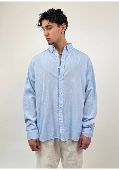 Zaee Oversize Dökümlü Keten Gömlek Baby Blue