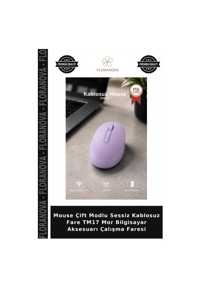 Mouse Çift Modlu Sessiz Kablosuz Fare Tm17 Mor Bilgisayar Aksesuarı Çalışma Faresi