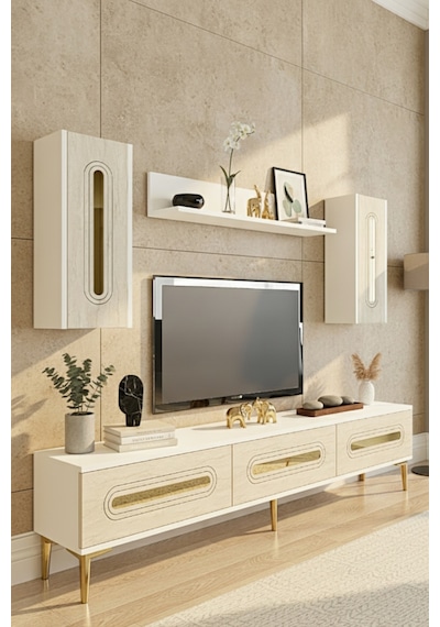 Tvr1804btg Rany Tv Ünitesi Takımı Beyaz-traverten-gold 180cm Beyaz - Traverten - Altın Tvr1804btg Rany Tv Ünitesi Takımı Beyaz-traverten-gold 180cm Beyaz - Traverten - Altın