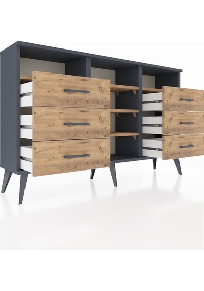 Arges Konsol 5 Raflı 6 Çekmeceli 132x30x83 Antrasit-çam/çam Çam/çam Arges Konsol 5 Raflı 6 Çekmeceli 132x30x83 Antrasit-çam/çam Çam/çam