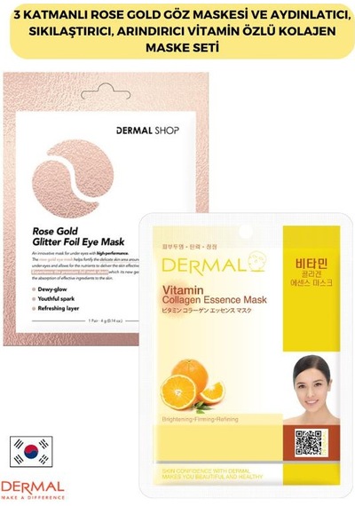Dermal 3 Katmanlı Rose Gold Göz Maskesi + Vitamin Özlü Kolajen Maskesi
